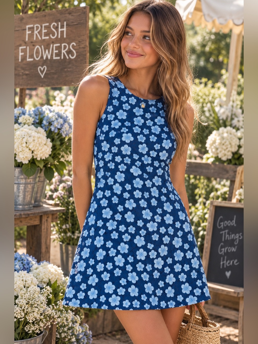 Alice + Olivia Navy Blue Floral Sleeveless A-Line Dress size 6